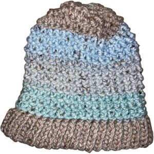 Handmade multicolored knit beanie hat